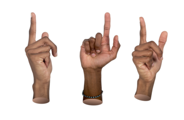 Finger pointing up. African American man hand showing raised index finger, symbol of direction,