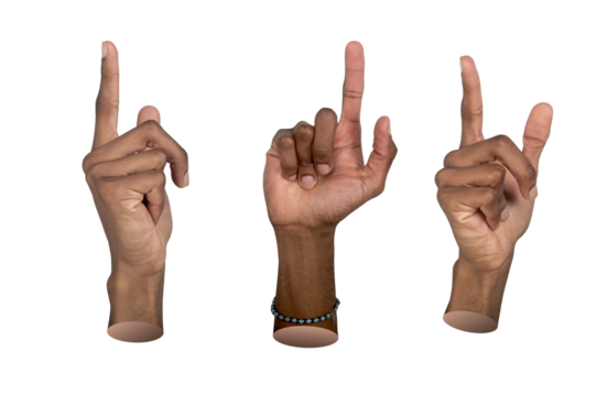 Finger pointing up. African American man hand showing raised index finger, symbol of direction,