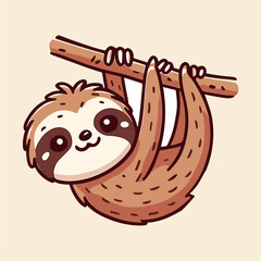 Naklejka premium Cute sloth cartoon mascot on a branch.