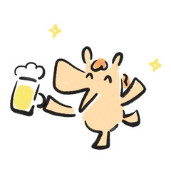 ビールで乾杯する笑顔の馬　新年会・忘年会