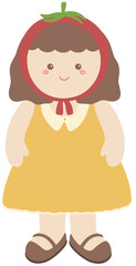 Cartoon little girl wearing yellow dress and tomato headscarft. kawaii girl toddler standing.Back to school