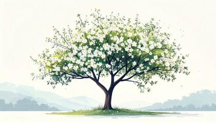 Cartoon Tree Vector Illustration With Happy Face And Leafy Hair On White Background