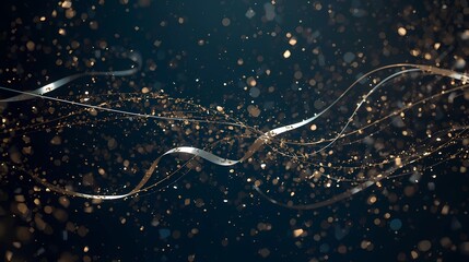 Elegant Abstract Background with Flowing Golden Ribbons and Shimmering Sparkles