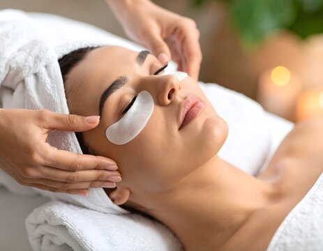 Relaxing Facial Massage With Under-Eye Patches In Spa