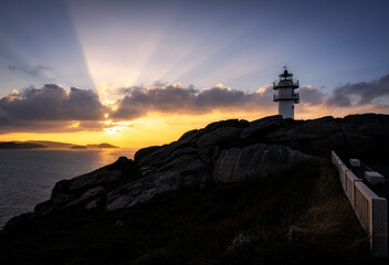 Sunset at the Punta Roncadoira Lighthouse, Lugo. Galicia. Spain.