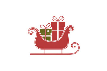 A Festive Sleigh Filled with Gifts, Decorated for the Holiday Season in Red and Green 