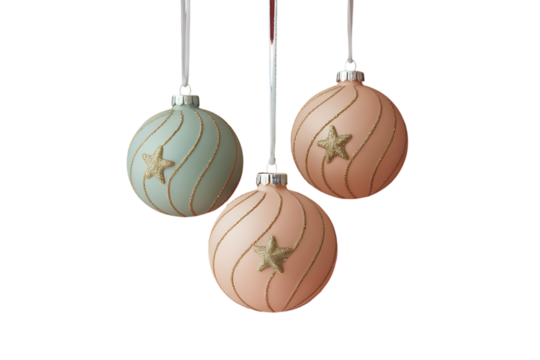 A Trio of Exquisite Christmas Ornaments Adorned with Spiraling Patterns and Delicate Star Accents