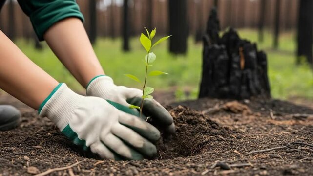 Planting a young sapling in fertile soil for environmental growth and sustainability