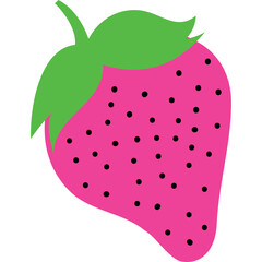 Vibrant Pink Strawberry Icon with Green Stem and Leaves on a Transparent Background Simple Vector Illustration