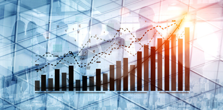 This image illustrates a dynamic graph representing business growth and data analysis, set against an urban backdrop. Ideal for corporate projects. Impute - Powered by Adobe