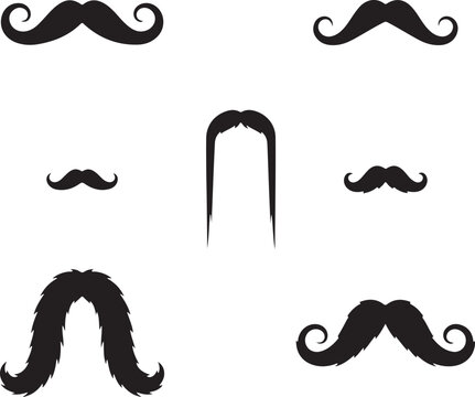 Collection of diverse black mustache silhouettes showcasing various vintage and modern facial hair styles for men's fashion and grooming. - Powered by Adobe