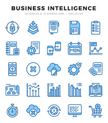 Set of Business Intelligence Icons. Simple line art style icons pack.