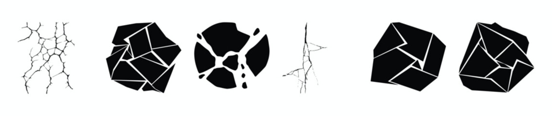 Collection of Abstract Cracked and Shattered Geometric Shapes and Textures
