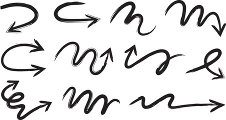 Obraz premium Hand Drawn Arrow Collection Illustrating Direction and Movement with Artistic Flair for Graphic Design and Web Elements emphasizing Navigation and Guidance