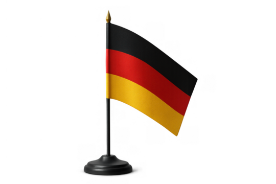 Germany national table flag displaying black, red, and gold stripes, symbolizing german identity and patriotism, with transparent background