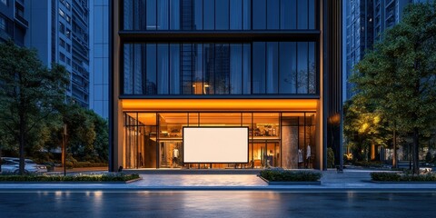 Obraz premium Blank billboard mockup on modern building.