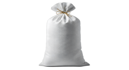 Pure white woven sack tied with rustic twine, perfect for displaying product mockups, agricultural themes, or minimalist design projects seeking a clean, versatile aesthetic., PNG