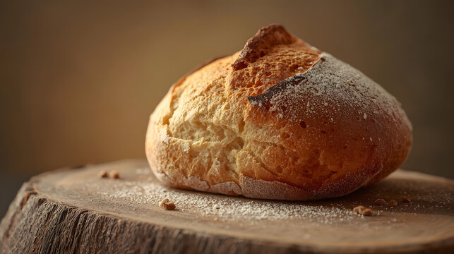 Whole wheat bread loaf on a wooden board isolated on white for a fresh, healthy breakfast
