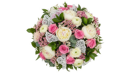 Beautiful mixed flower bouquet with lace isolated on transparent background
