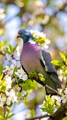 Pigeon perched in blossoming tree