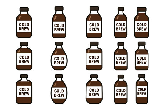 Pattern of cold brew coffee bottles on white background.