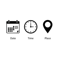 date time place location planning icons set