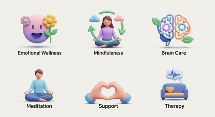 High-quality 3D Mental Health Vector Icon Set