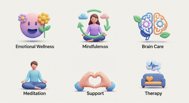 High-quality 3D Mental Health Vector Icon Set