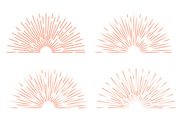 Vintage golden sunburst, sunset beams collection. Boho style, modern minimalist bohemian design. Hand drawn bursting sun, light rays. Logotype or lettering retro design element. Minimalist sun rays