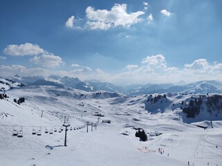 ski resort in Austrian Alps with snow-covered mountains