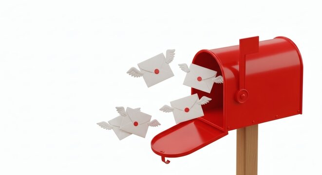 Valentine's Day. A mailbox with winged letters. - Powered by Adobe