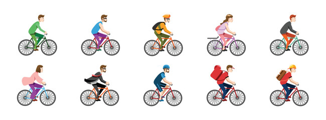 Cyclist Silhouette Set Dynamic Biker Positions on Transparent Background for Sport and Fitness Designs, vector illustration.