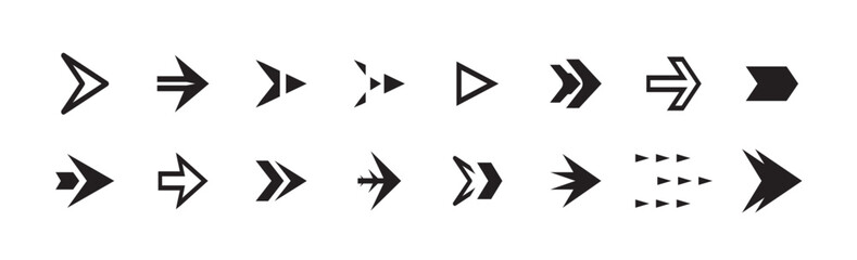Black arrow icon big sets. Vector arrow illustration. Collection different arrows sign. Modern simple arrows. Black arrow pointing to the right. vector illustration.