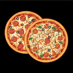Double Gourmet Pizza Vector on Black Background
