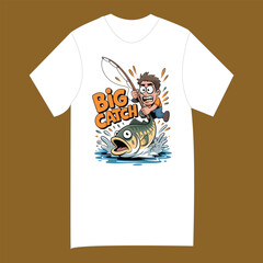 Funny cartoon fishing t-shirt with superhero fish