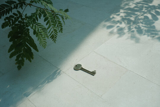 key representing opportunity rests on light stone illuminated by radiant beam of sunlight