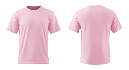 Two views of a blank, pink t-shirt