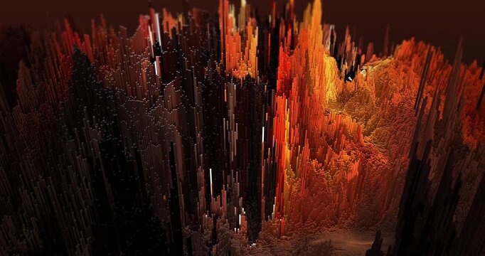 Abstract topographic terrain with dynamic block movement. Abstract 3D background animation.