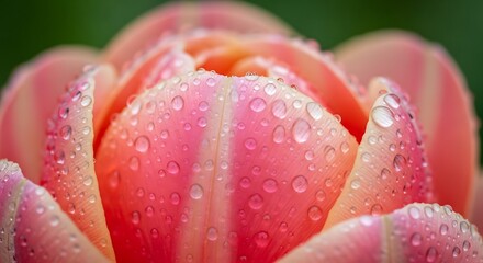 Close up of a pink tulip with water droplets.