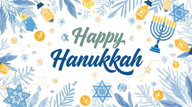Happy hanukkah greeting with festive decorations