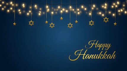 Golden star of david ornaments and lights for hanukkah celebration