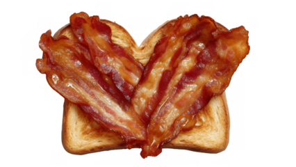 Crisp bacon strips shaped like a heart on toast, created AI, PNG