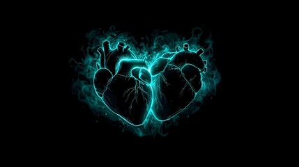 Eternal Pulse: Two Anatomical Hearts United in a Cyan Embrace
Description: