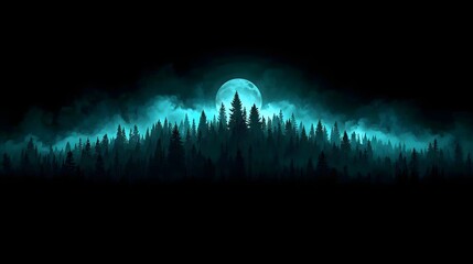Silent Night: Full Moon Rising Over a Mystical Teal Forest