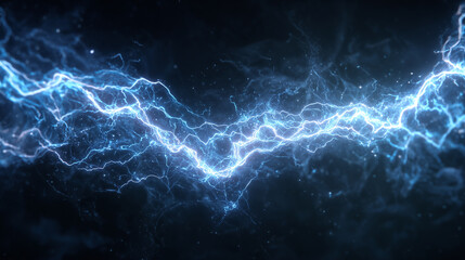 Futuristic Electric Energy Flow: Glowing Blue Lightning Strike on a Dark Background