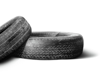 old worn damaged tires isolated