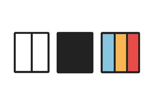Comic Panel Styles. Minimalist panel layout icon: three identical comic panels in a row, first in line style with thin outline,