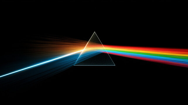 Realistic Prism Light Refraction and Dispersion on Black Background