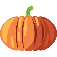 Whole Ripe Pumpkin With Green Stem And Ribbed Texture Isolated On White Background