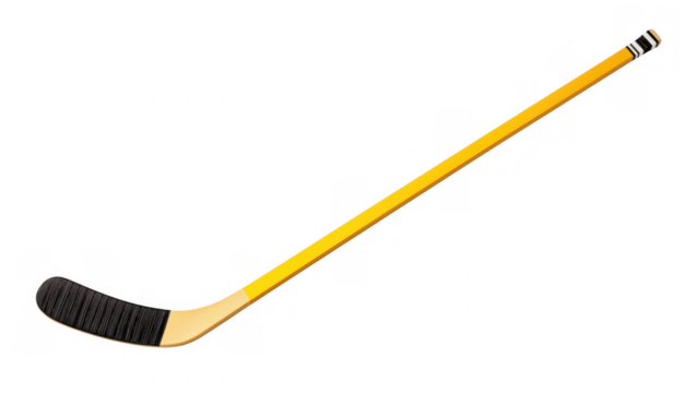 Yellow hockey stick with black curved blade, created AI, PNG